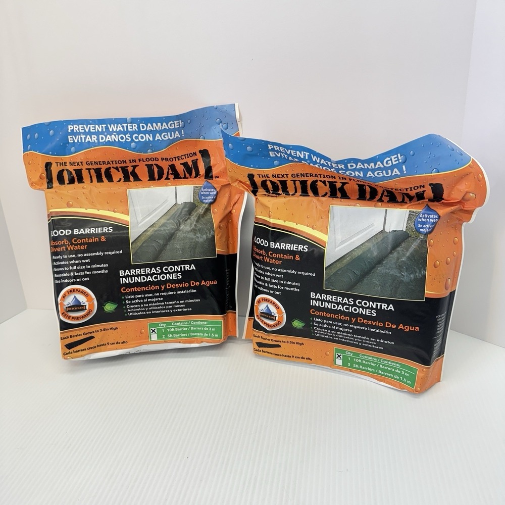 2- Packs Quick Dam Flood Barrier 3.5 in x 10 ft Length Flood Protection  2 Total